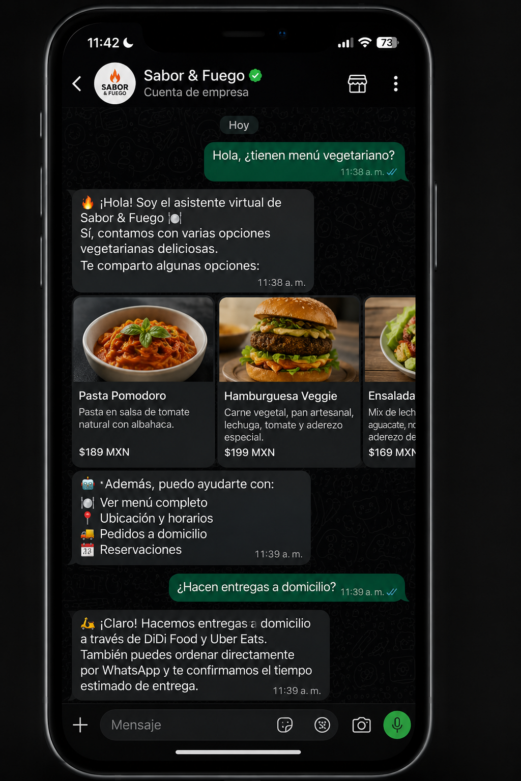 Ejemplo de asistente IA atendiendo una conversacion en WhatsApp